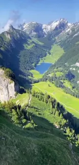 Alpine mountain landscape with lake.