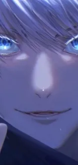 Anime character with striking blue eyes, close-up.