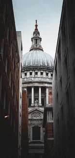 Stunning view of a historic dome framed by dark buildings.