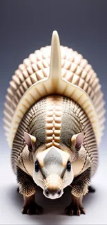 Realistic armadillo in beige tones with detailed texture on a mobile wallpaper.