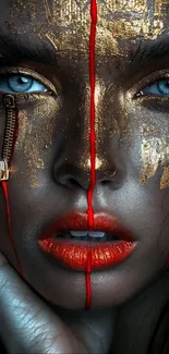Artistic portrait of face with vivid colors and creative design.