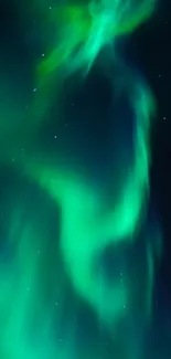 Vibrant green aurora borealis against a starry night sky.