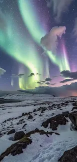 Magical aurora borealis lighting up the winter night sky.