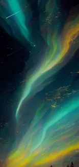 Aurora Borealis with teal and green hues lighting up the night sky.