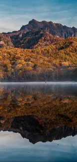 Autumn mountain reflected in a tranquil lake.