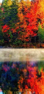 Vibrant autumn foliage reflecting in a tranquil lake.