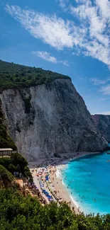 Breathtaking coastal landscape with blue sea and cliffs under a vibrant sky.