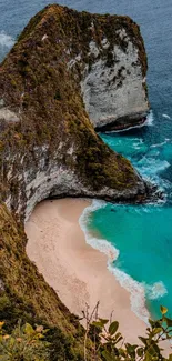 Beautiful view of a beach, cliff, and turquoise water for mobile wallpaper.