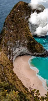 Beautiful beach with cliffs and turquoise water mobile wallpaper.