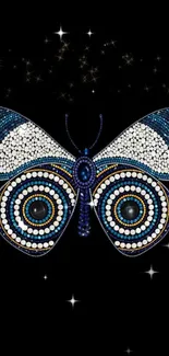 Beaded butterfly on black starry wallpaper for mobile devices.