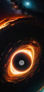 Vibrant cosmic black hole wallpaper with glowing effects.