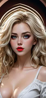 Digital artwork of blonde with vibrant eyes and flowing hair, perfect for phone screens.