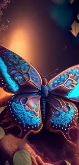 A stunning blue butterfly on a glowing artistic background.