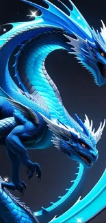 Majestic blue dragon with wings and intricate scales.