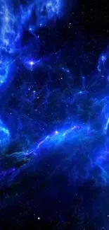 Blue galaxy nebula in outer space shimmering with stars.