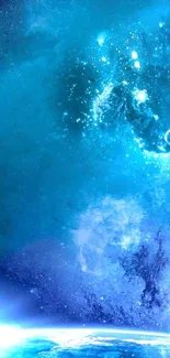 Blue galaxy space wallpaper for mobile.