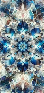 Intricate blue abstract mandala design wallpaper.