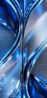 Abstract blue and silver metallic design wallpaper with sparkling accents.