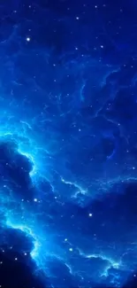 Dynamic blue nebula with stars in a cosmic space scene.