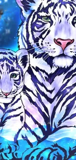 Artistic blue tiger illustration wallpaper for mobile.