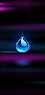 Blue water drop on a dark background, minimalist mobile wallpaper.