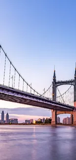 Mobile wallpaper of a bridge at dusk with city skyline.