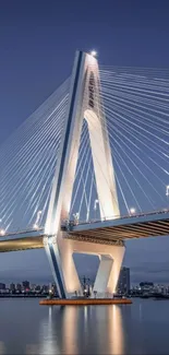 Mobile wallpaper of a bridge at night with city reflections.