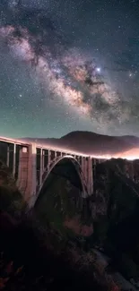 Bridge beneath Milky Way galaxy night scene.