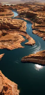 Canyon river under sunlight with rugged rocks.