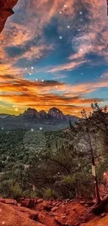 Vibrant sunset sky over canyon landscape for mobile wallpaper.