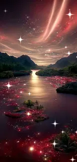 Mystical celestial river with glowing stars.