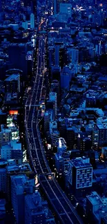 A vibrant city skyline at night with illuminated buildings and streets.