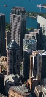 A stunning cityscape wallpaper featuring tall skyscrapers and a blue skyline.