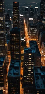 A breathtaking cityscape at night with illuminated buildings and streets.