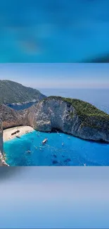 Cliffside beach with clear blue waters and scenic coastline.