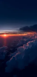 Breathtaking cloudy sunset with vibrant hues over horizon.