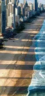 Breathtaking coastal cityscape wallpaper featuring beach and ocean view.