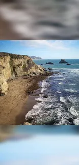 Scenic ocean view with cliffs and waves in a tranquil mobile wallpaper.