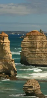 Breathtaking coastal rock formations with azure ocean and dramatic cliffs.