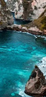 Turquoise waters and cliffs coastal wallpaper.