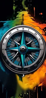 Vibrant compass-themed wallpaper with colorful splashes.