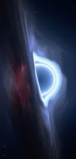 Artistic black hole with cosmic glow on a mobile wallpaper.