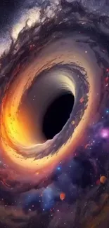 Colorful black hole with cosmic details in dramatic space art wallpaper.