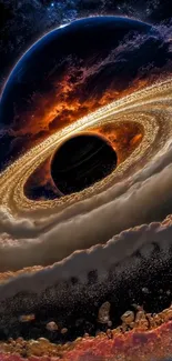 Cosmic black hole swirling space art wallpaper.