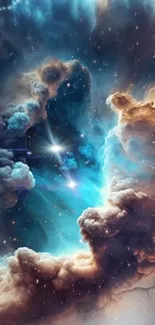 Beautiful cosmic wallpaper featuring blue nebula clouds.