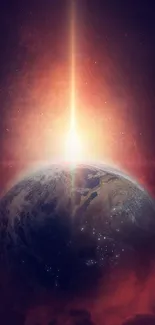 Mobile wallpaper featuring a stunning solar flare over Earth.