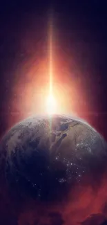A cosmic view of Earth with a glowing sunrise, perfect for a mobile wallpaper.