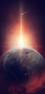 Glowing Earth from space with cosmic light.