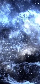 Blue cosmic galaxy wallpaper with stars.