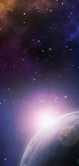 Beautiful cosmic galaxy with planet and stars wallpaper.